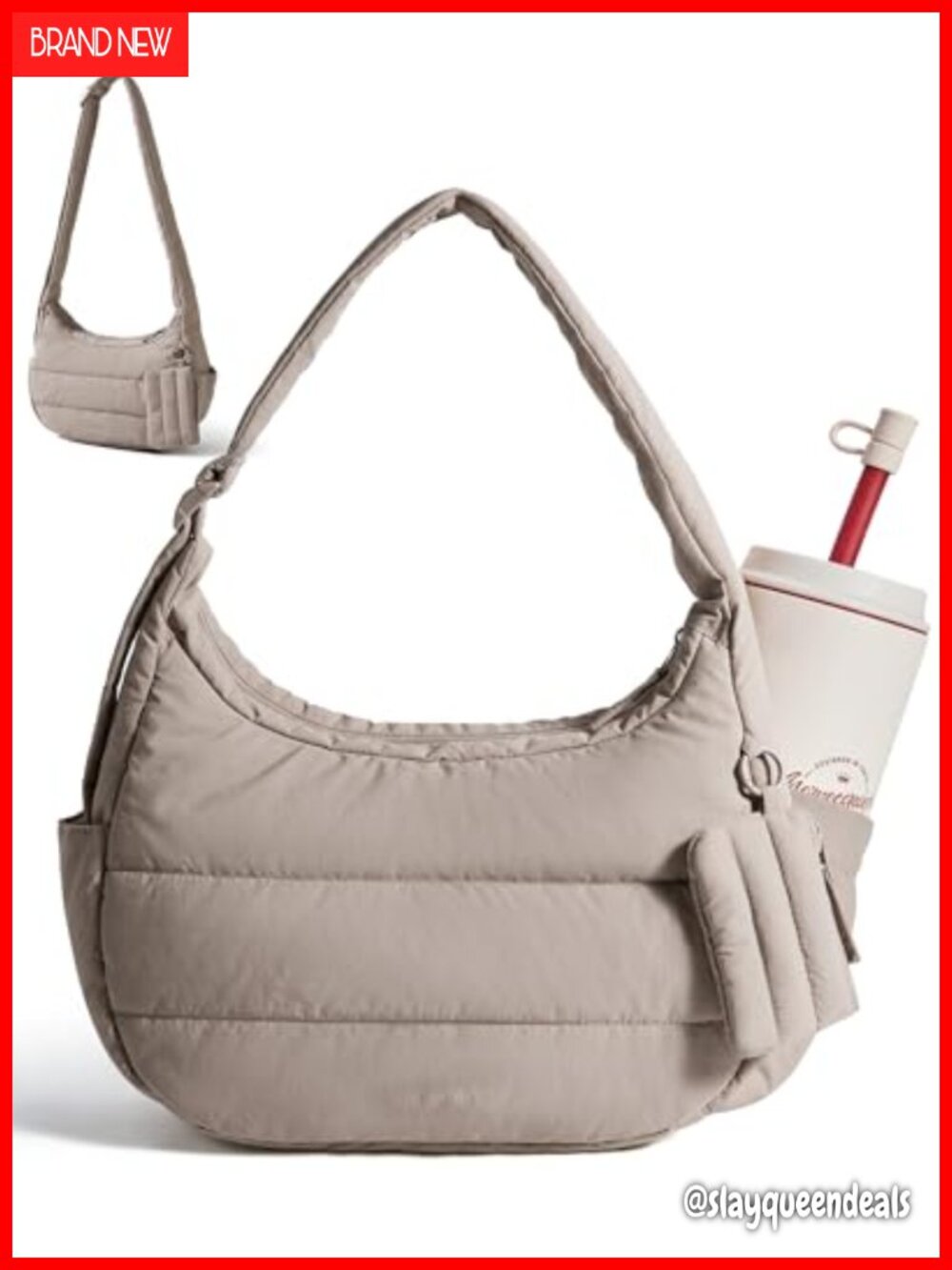 Quilted puffer crossbody shoulder bag with adjustable strap